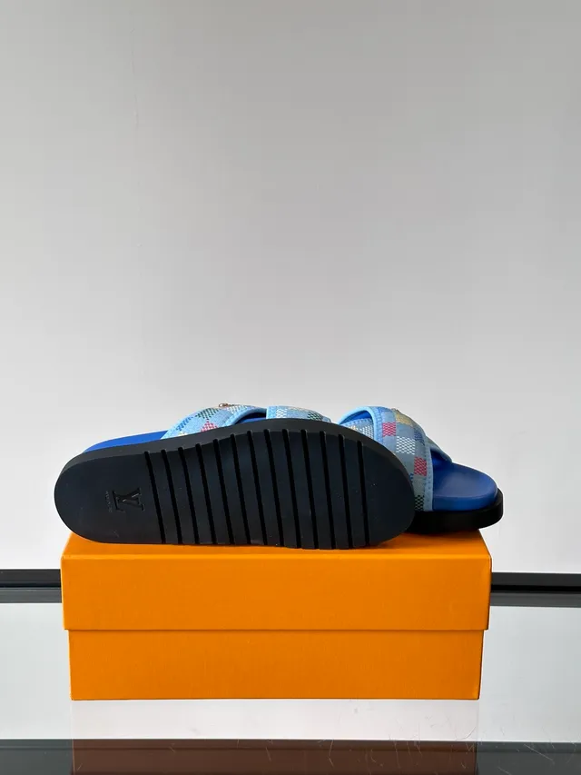 Louis Vuitton Slide Multicolor Check Blue Rubber Slippers 2