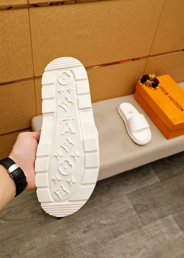 Louis Vuitton Slide Off-White Monogram-Embossed Slippers 9