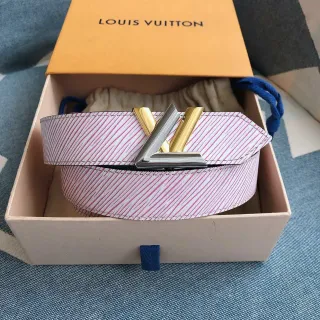 Louis Vuitton Striped Pink and White Leather Belt