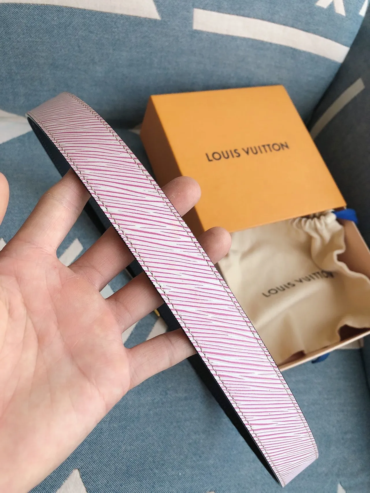 Louis Vuitton Striped Pink and White Leather Belt 5
