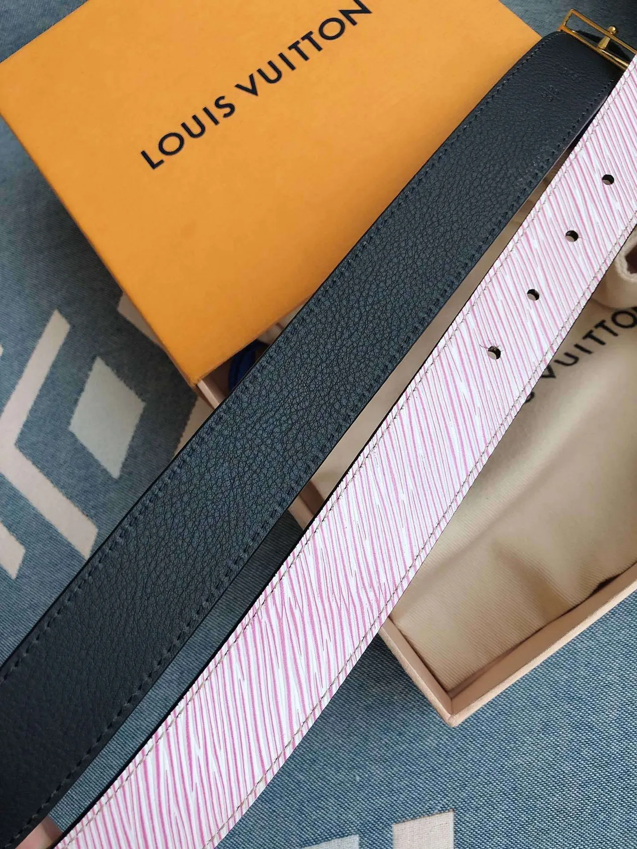 Louis Vuitton Striped Pink and White Leather Belt 6