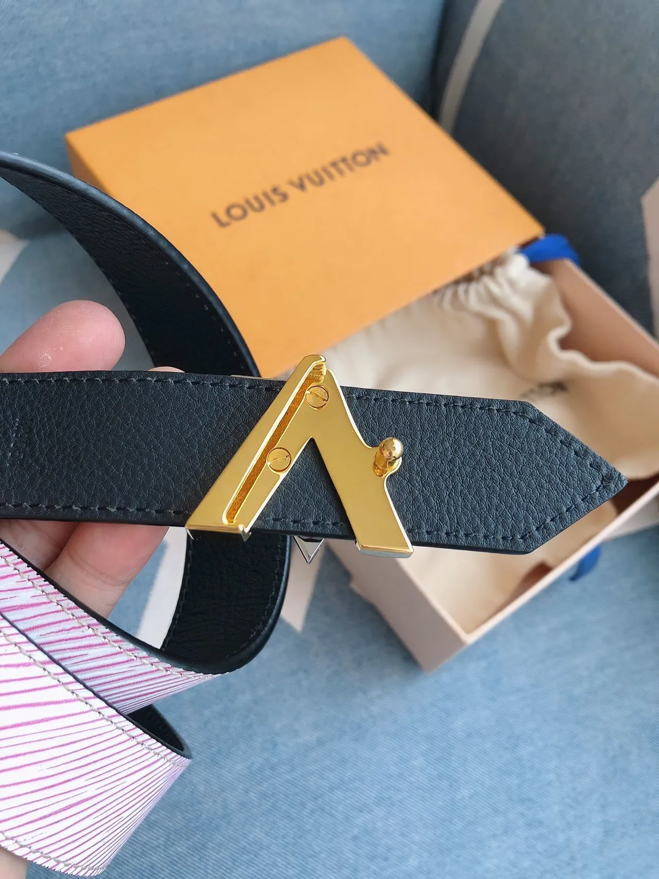Louis Vuitton Striped Pink and White Leather Belt 8