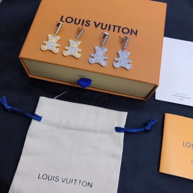 Louis Vuitton Teddy Bear Pavé-Crystal Gold-Tone Dangling Earrings 3