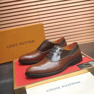 Louis Vuitton Two-Tone Ostrich-Embossed Cap-Toe Oxford Shoes