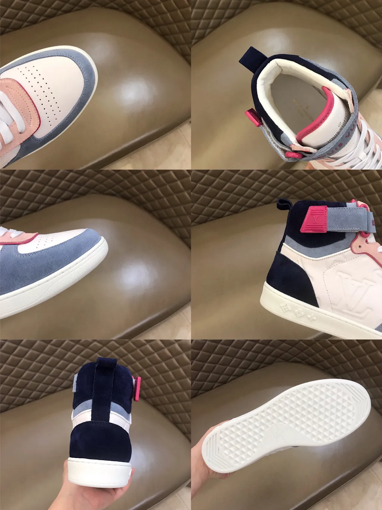 Louis Vuitton White Blue High-Top Embossed Monogram Lifestyle Sneakers 2