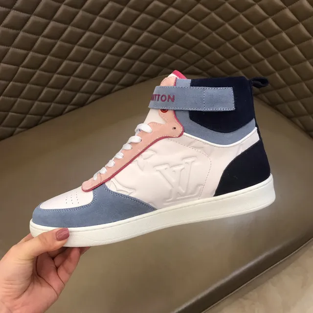 Louis Vuitton White Blue High-Top Embossed Monogram Lifestyle Sneakers 3