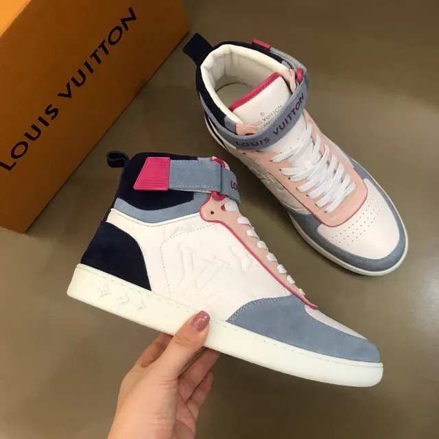 Louis Vuitton White Blue High-Top Embossed Monogram Lifestyle Sneakers 6