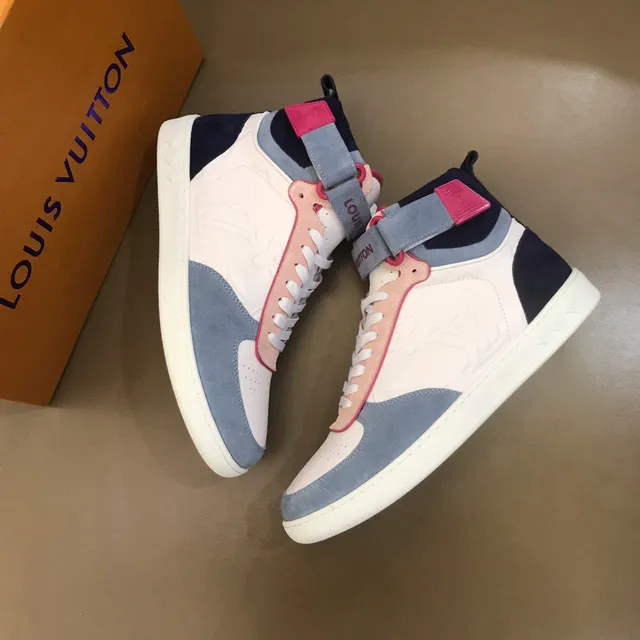 Louis Vuitton White Blue High-Top Embossed Monogram Lifestyle Sneakers 8