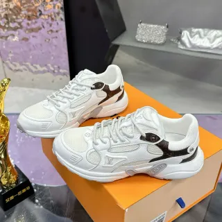 Louis Vuitton White Brown Chunky Midsole Mesh And Monogram Leather Overlay Lifestyle Sneakers