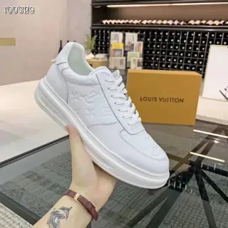 Louis Vuitton Zapatillas Lifestyle de Cuero con Suela Gruesa de Plataforma Monograma Embossado Blanco