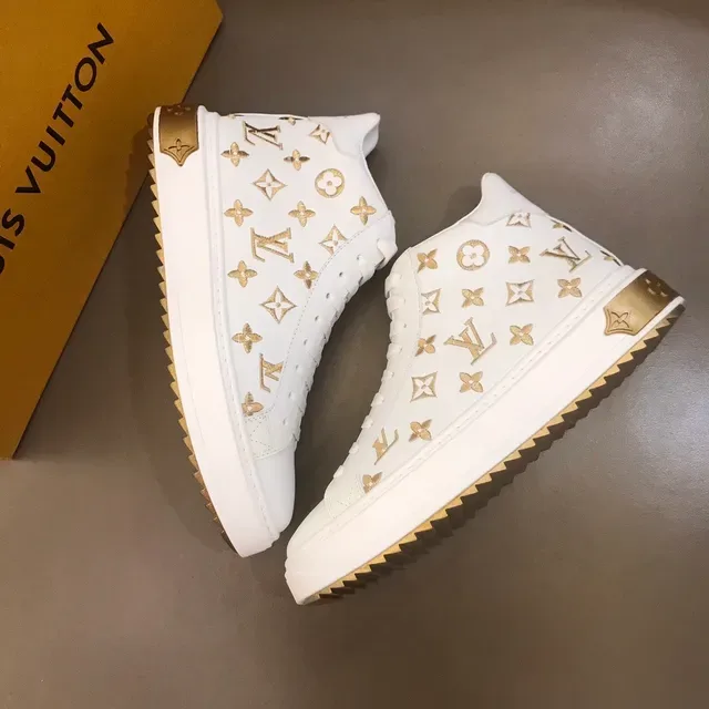 Louis Vuitton White Gold Monogram-Printed High-Top Lifestyle Sneakers 6