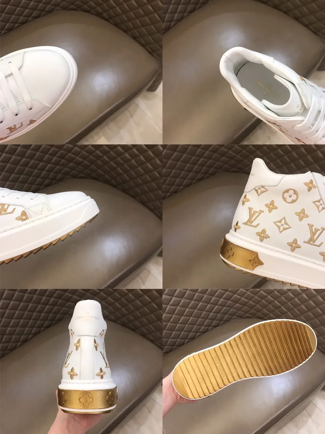 Louis Vuitton White Gold Monogram-Printed High-Top Lifestyle Sneakers 8
