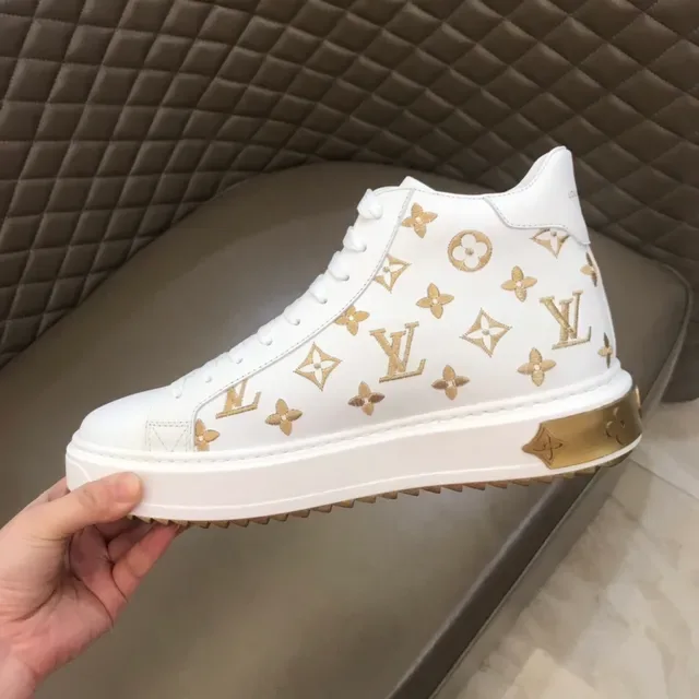 Louis Vuitton White Gold Monogram-Printed High-Top Lifestyle Sneakers 9