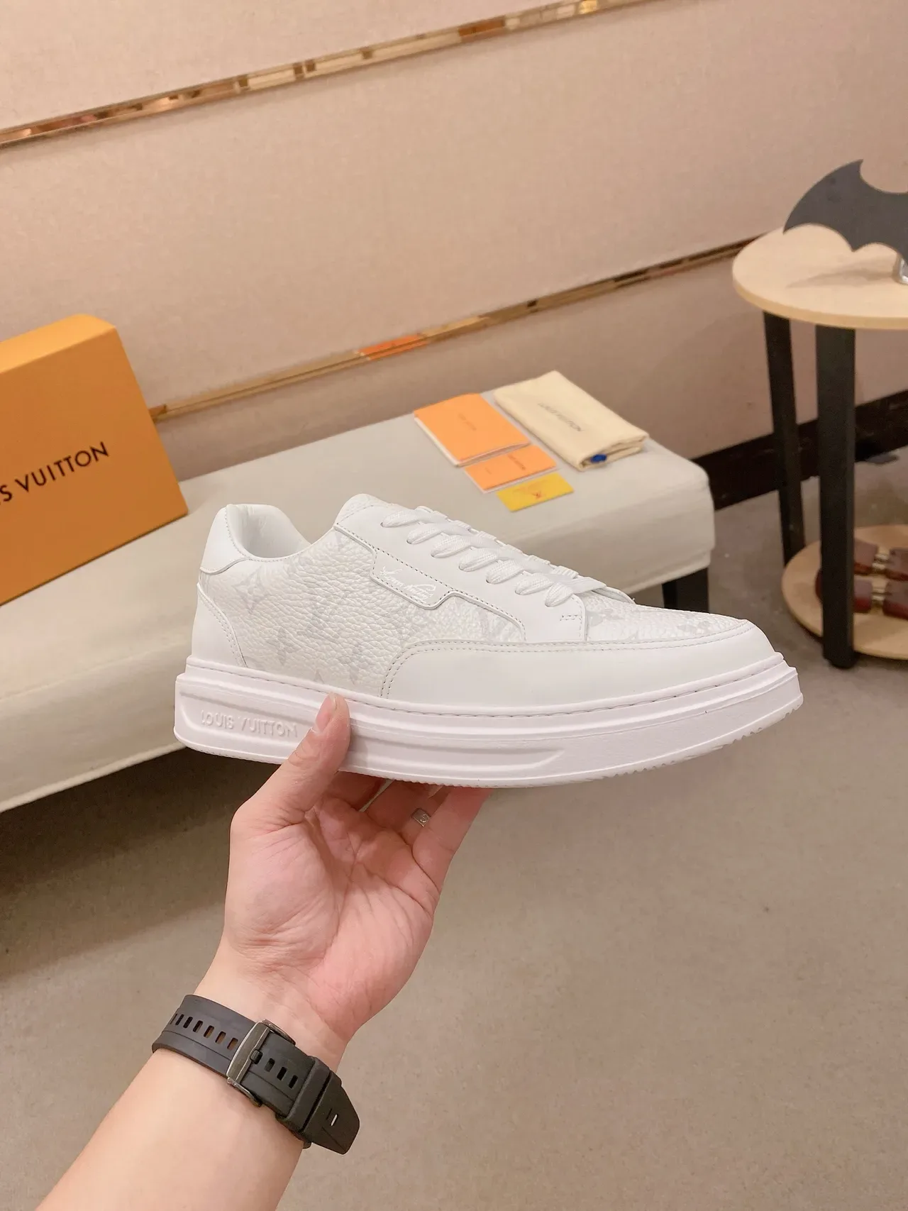 Louis Vuitton White Monogrammed Leather Platform Sole Lifestyle Sneakers 5
