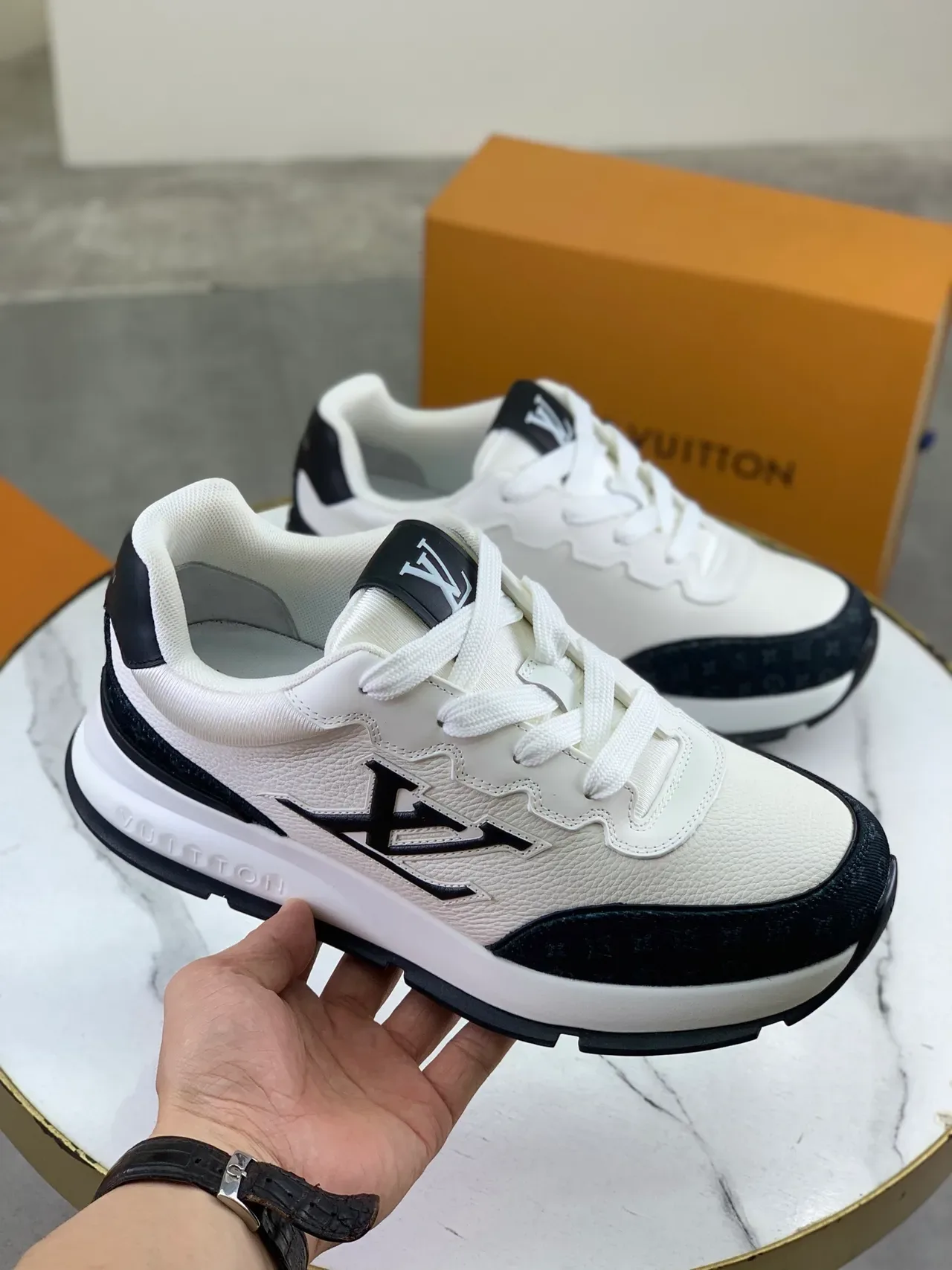 Louis Vuitton White Navy Monogram Canvas Panels Sculpted Midsole Lifestyle Sneakers 5