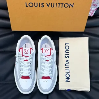 Louis Vuitton White Red Low-Top Leather Upper Lifestyle Sneakers