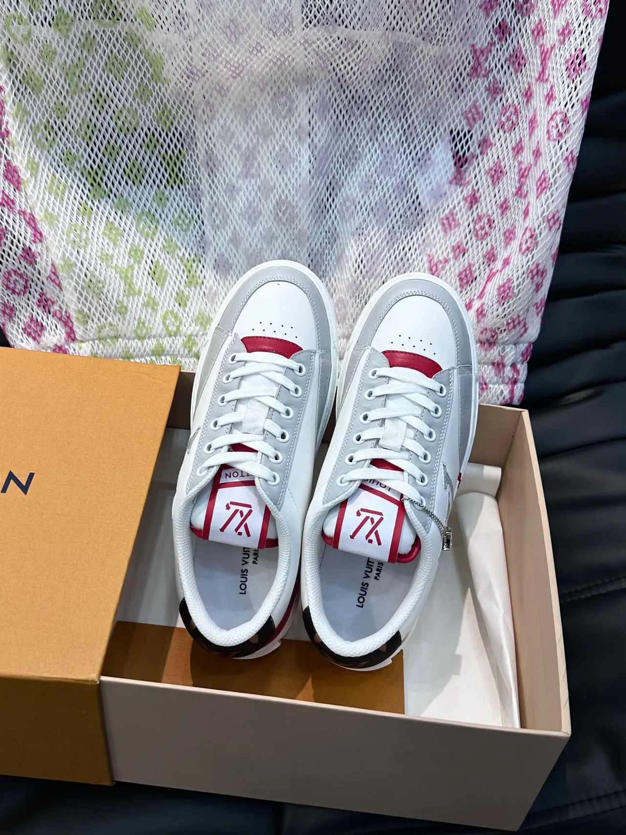 Louis Vuitton সাদা লাল লো-টপ চামড়া উপরের লাইফস্টাইল স্নিকার্স 3