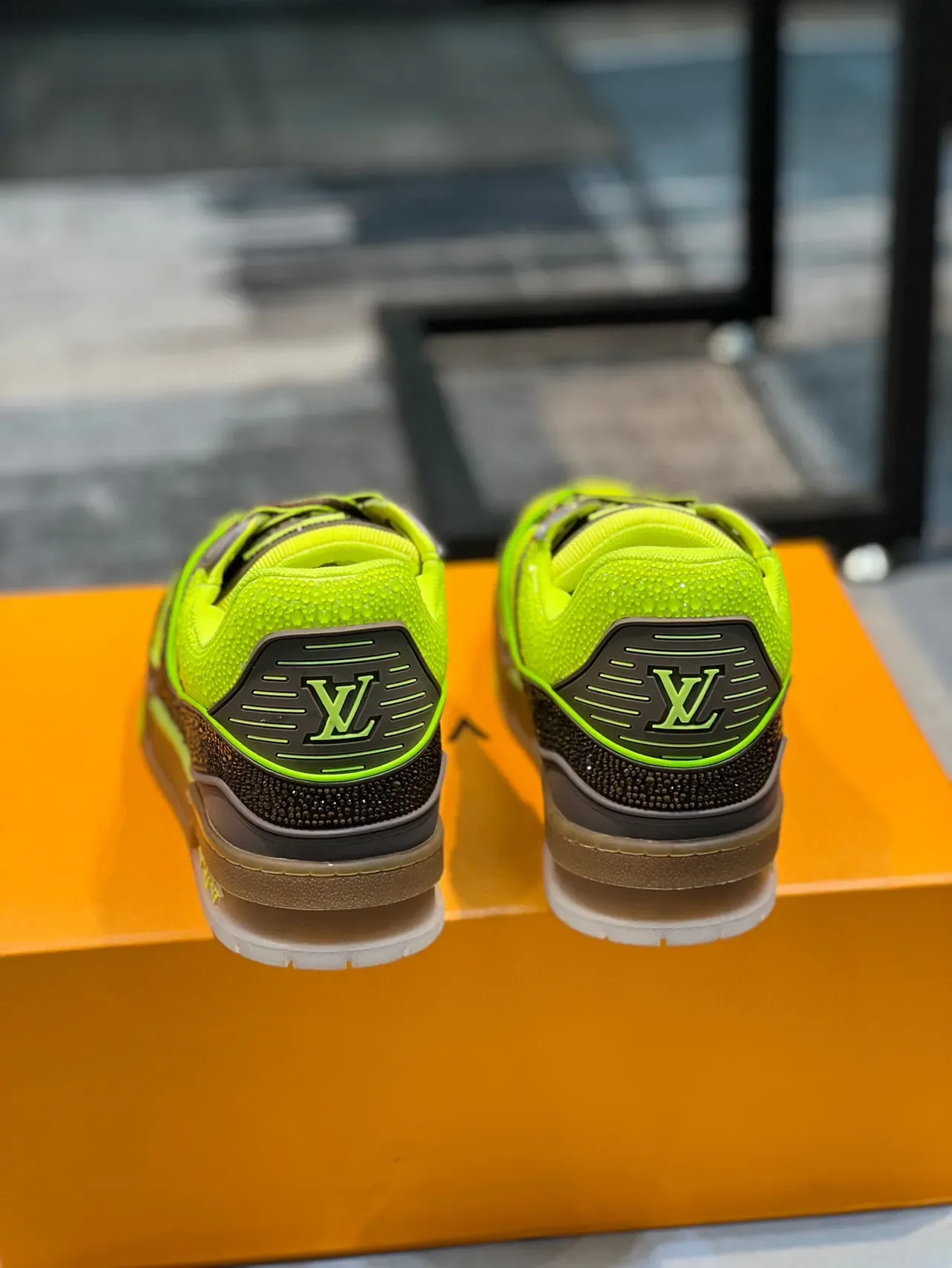 Louis Vuitton Yellow Brown Crystal-Embellished Neon Lime And Contrast Lifestyle Sneakers 2