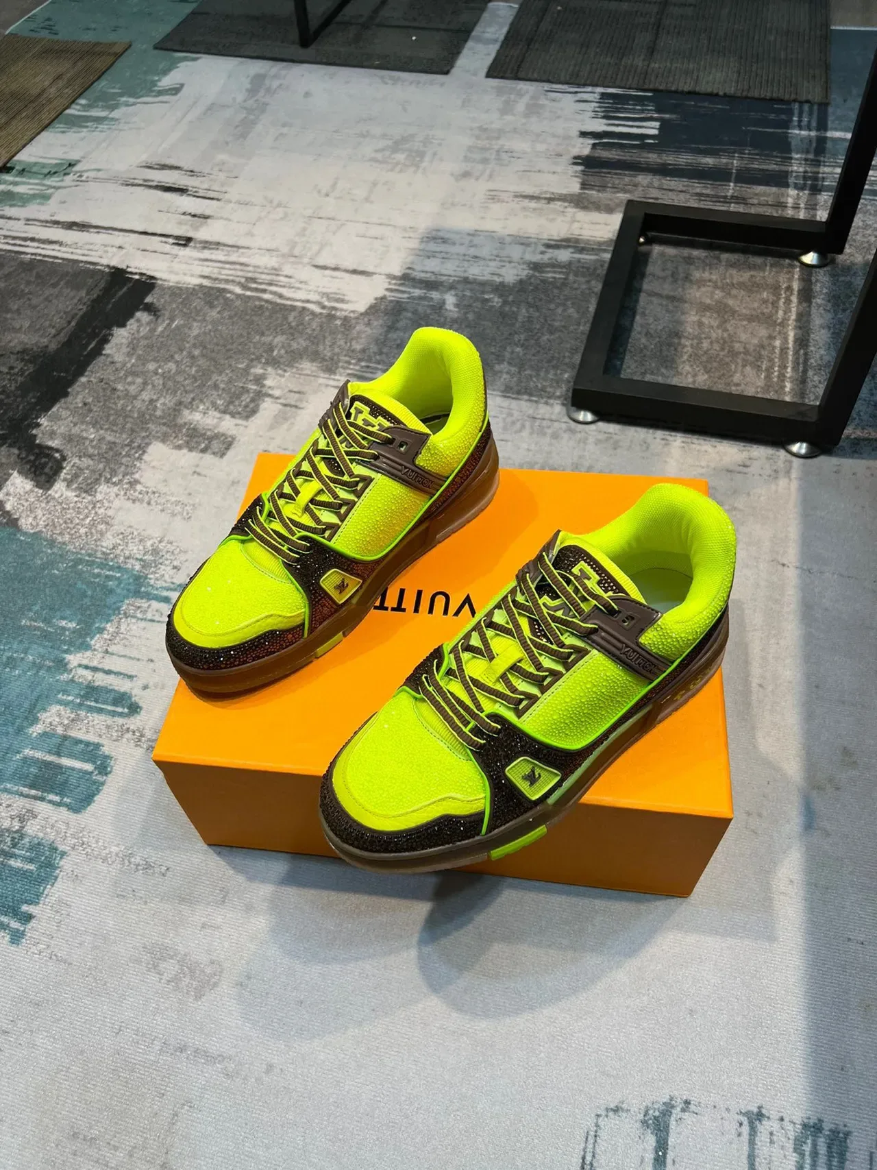 Louis Vuitton Yellow Brown Crystal-Embellished Neon Lime And Contrast Lifestyle Sneakers 5