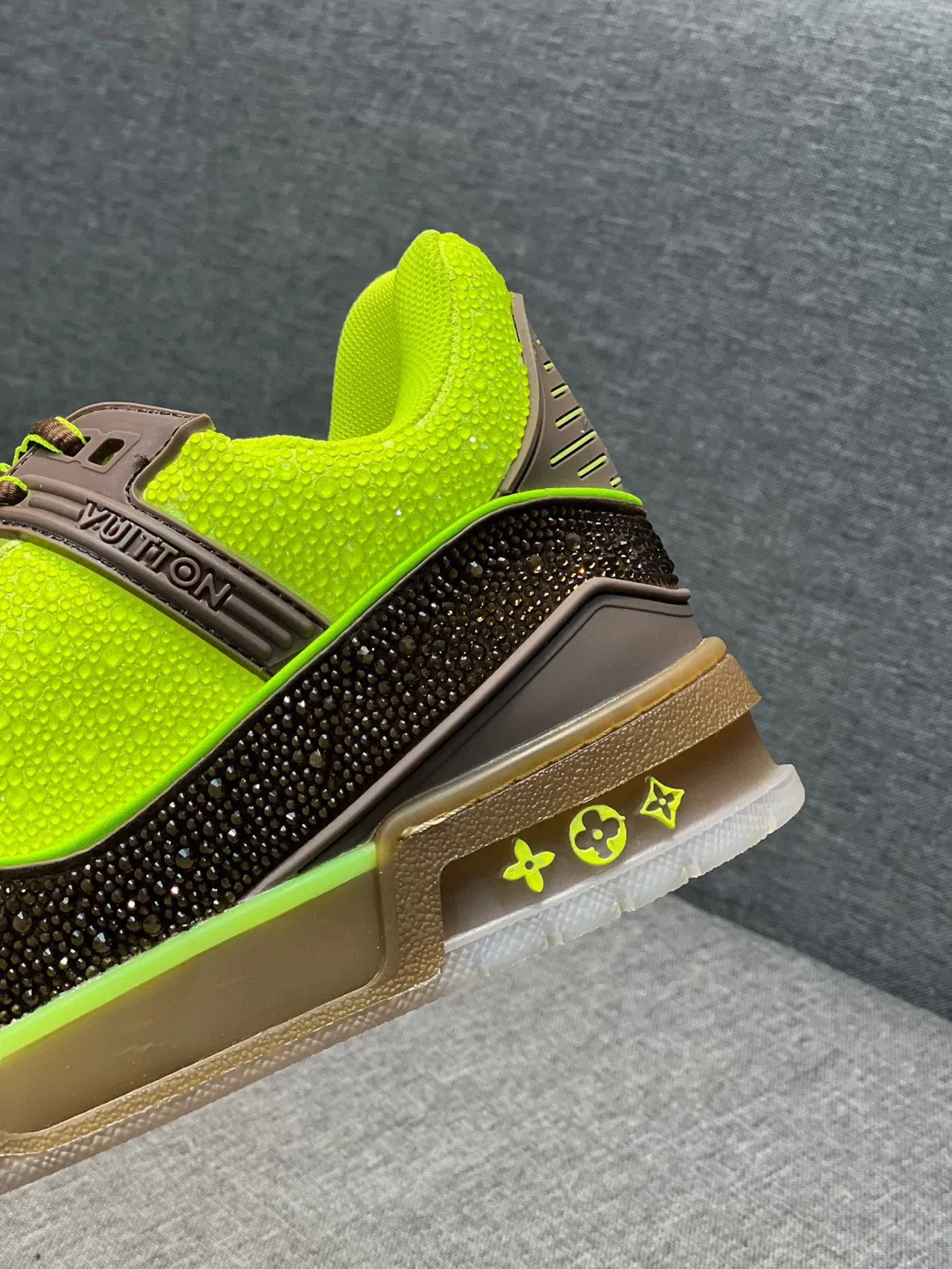 Louis Vuitton Yellow Brown Crystal-Embellished Neon Lime And Contrast Lifestyle Sneakers 8