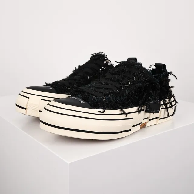 Maison Margiela Black Beige Frayed Textile Upper Striped Layered Platform Sole Lifestyle Sneakers 2