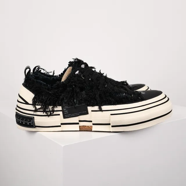 Maison Margiela Black Beige Frayed Textile Upper Striped Layered Platform Sole Lifestyle Sneakers 3