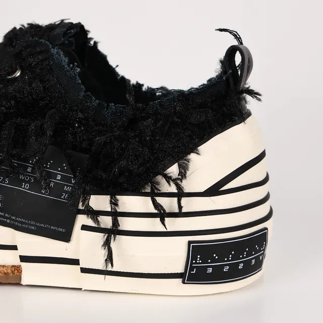 Maison Margiela Black Beige Frayed Textile Upper Striped Layered Platform Sole Lifestyle Sneakers 4