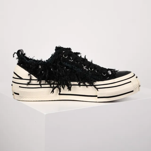 Maison Margiela Black Beige Frayed Textile Upper Striped Layered Platform Sole Lifestyle Sneakers 7