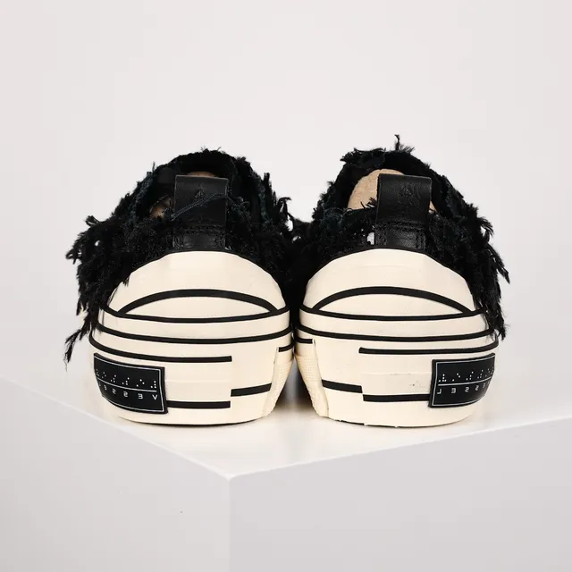 Maison Margiela Black Beige Frayed Textile Upper Striped Layered Platform Sole Lifestyle Sneakers 8