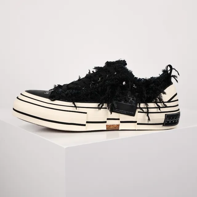Maison Margiela Black Beige Frayed Textile Upper Striped Layered Platform Sole Lifestyle Sneakers 9