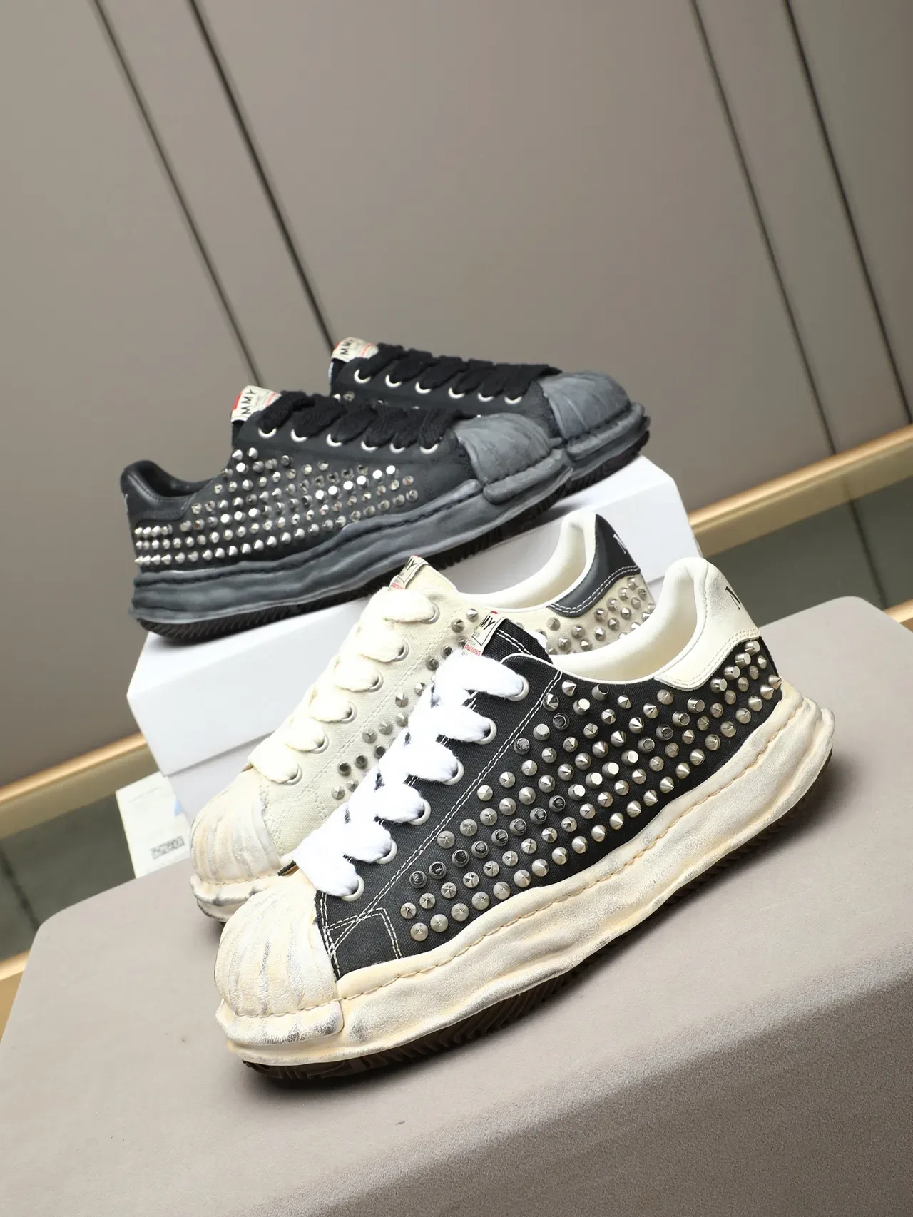 Maison Margiela MM6 Black Gray Studded Deconstructed Lifestyle Sneakers 2