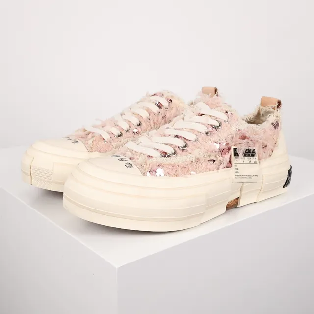 Maison Margiela MM6 Pink Beige Deconstructed Frayed Textile Upper Layered Segmented Rubber Sole Lifestyle Sneakers 2