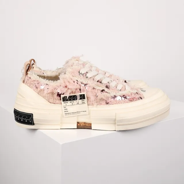Maison Margiela MM6 Pink Beige Deconstructed Frayed Textile Upper Layered Segmented Rubber Sole Lifestyle Sneakers 3