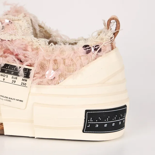 Maison Margiela MM6 Pink Beige Deconstructed Frayed Textile Upper Layered Segmented Rubber Sole Lifestyle Sneakers 4