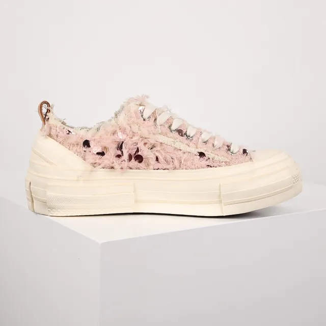 Maison Margiela MM6 Pink Beige Deconstructed Frayed Textile Upper Layered Segmented Rubber Sole Lifestyle Sneakers 7