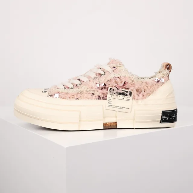 Maison Margiela MM6 Pink Beige Deconstructed Frayed Textile Upper Layered Segmented Rubber Sole Lifestyle Sneakers 9
