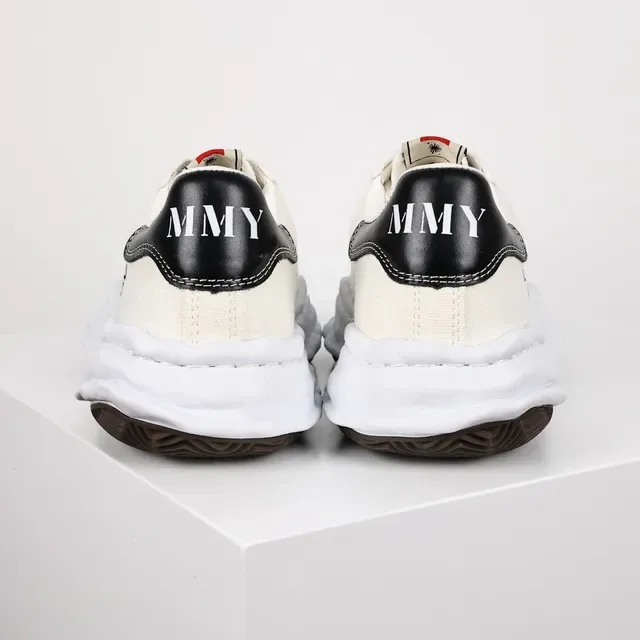 MMY White Black Canvas Upper Sculpted Midsole Sneakers 8