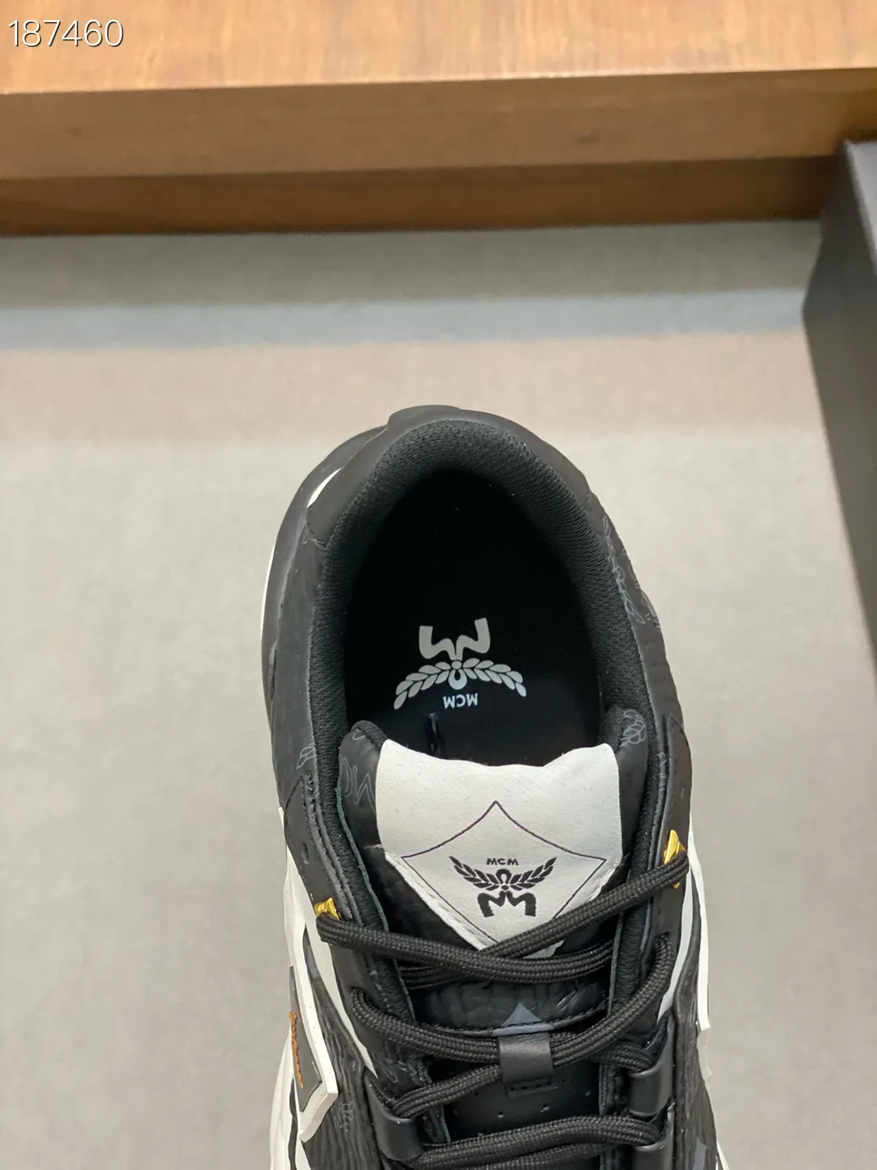 MCM Black White Textured Leather Upper Sculpted Midsole Lifestyle Sneakers 5