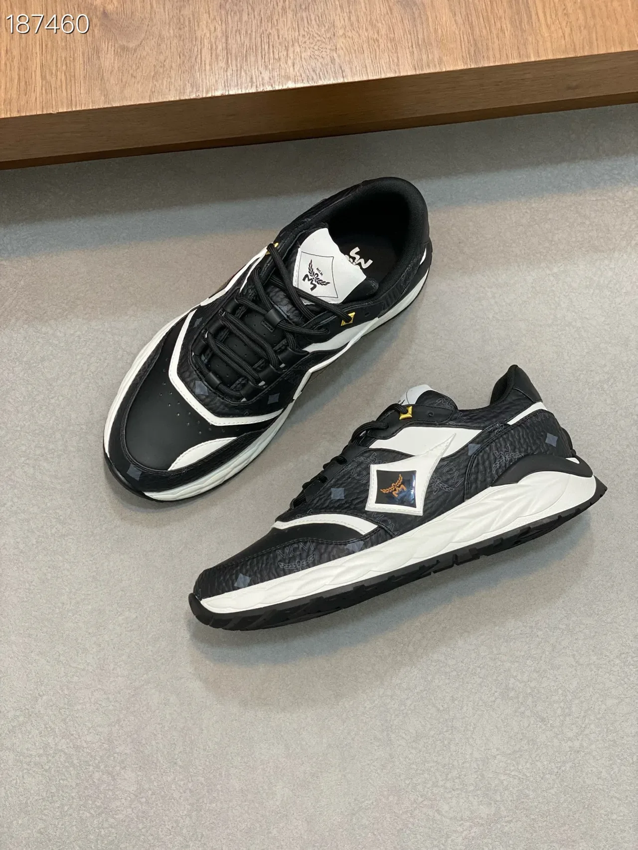 MCM Black White Textured Leather Upper Sculpted Midsole Lifestyle Sneakers 8