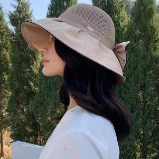Miu Miu Beige Black Wide-Brimmed Mesh Crown Bucket Hat