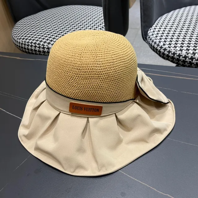 Miu Miu Beige Noir chapeau bucket à large bord en maille couronne 8