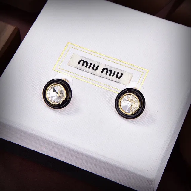 Miu Miu أقراط كريستال أسود وذهبي ستود 3