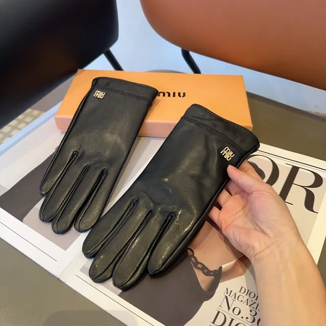 Miu Miu Black Smooth Full-Finger Leather Gloves 6