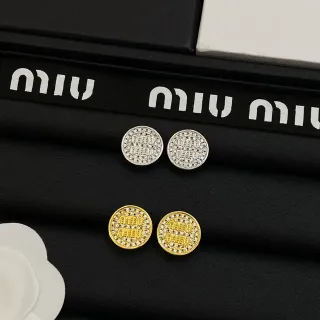 Miu Miu Logo Stud Silver Gold Circular Pavé Crystal Earrings