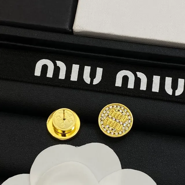 Miu Miu Logo Stud Silver Gold Circular Pavé Crystal Earrings 2