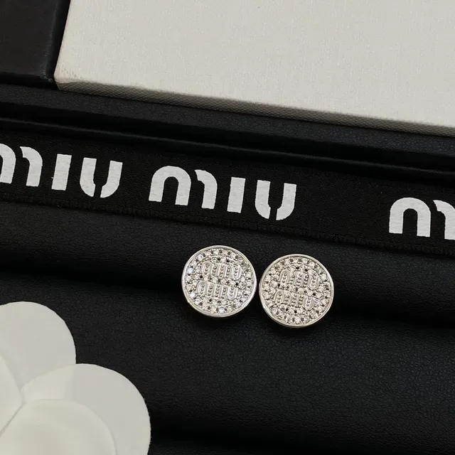 Miu Miu Logo Stud Silver Gold Circular Pavé Crystal Earrings 3