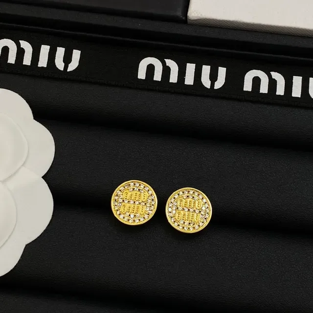 Miu Miu Logo Stud Silver Gold Circular Pavé Crystal Earrings 4