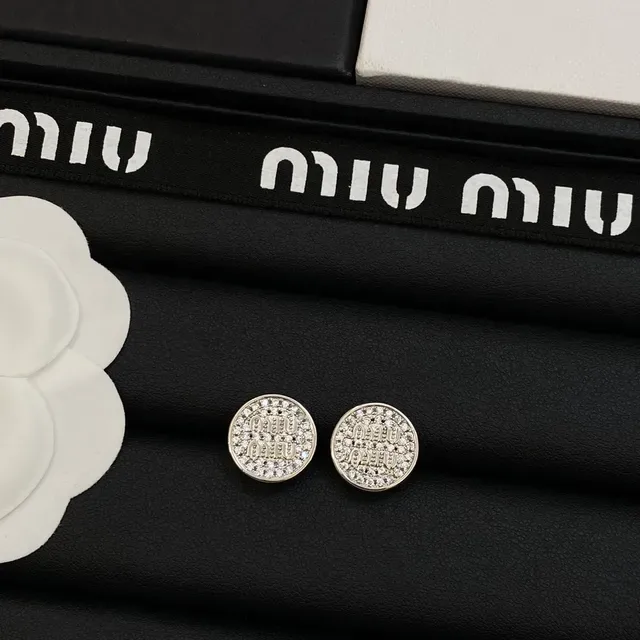 Miu Miu Logo Stud Silver Gold Circular Pavé Crystal Earrings 5