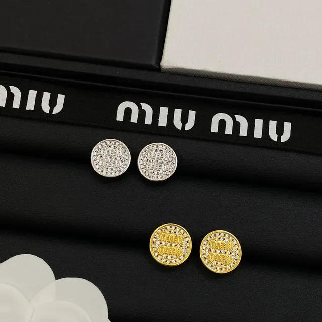 Miu Miu Logo Stud Silver Gold Circular Pavé Crystal Earrings 6