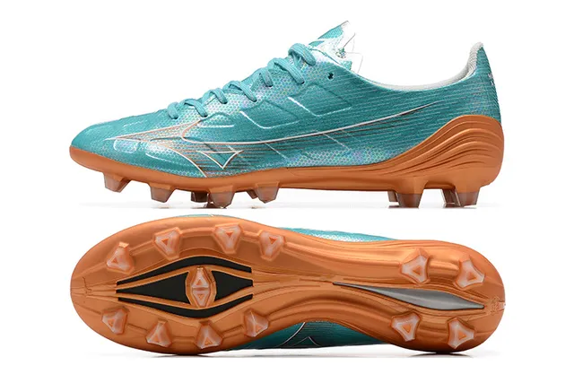 Mizuno Bleu Orange Iridescent Synthétique Supérieur Clous Coniques Moulés Terrain Firme Chaussures de Football 9